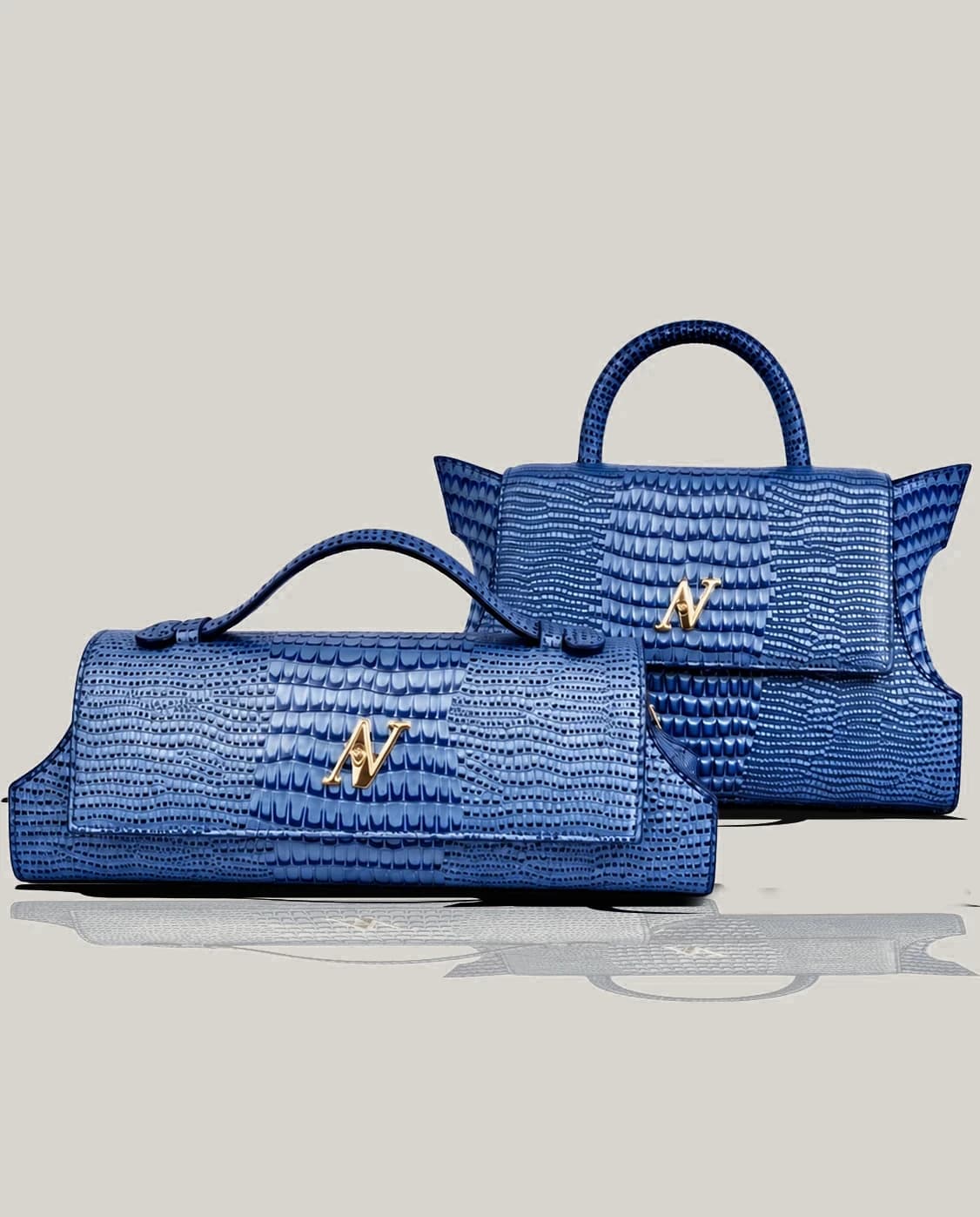 Sac Krinja — Cuir Croco Bleu Nuit